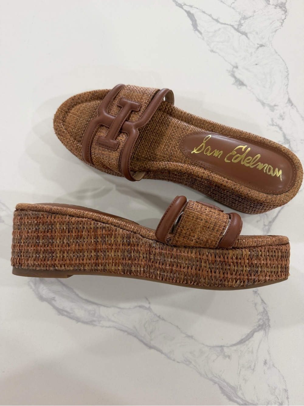 Sam Edelman Pauleena Platform Wedge Slide Sandals Rich Cognac Size 8 - Picture 2 of 4